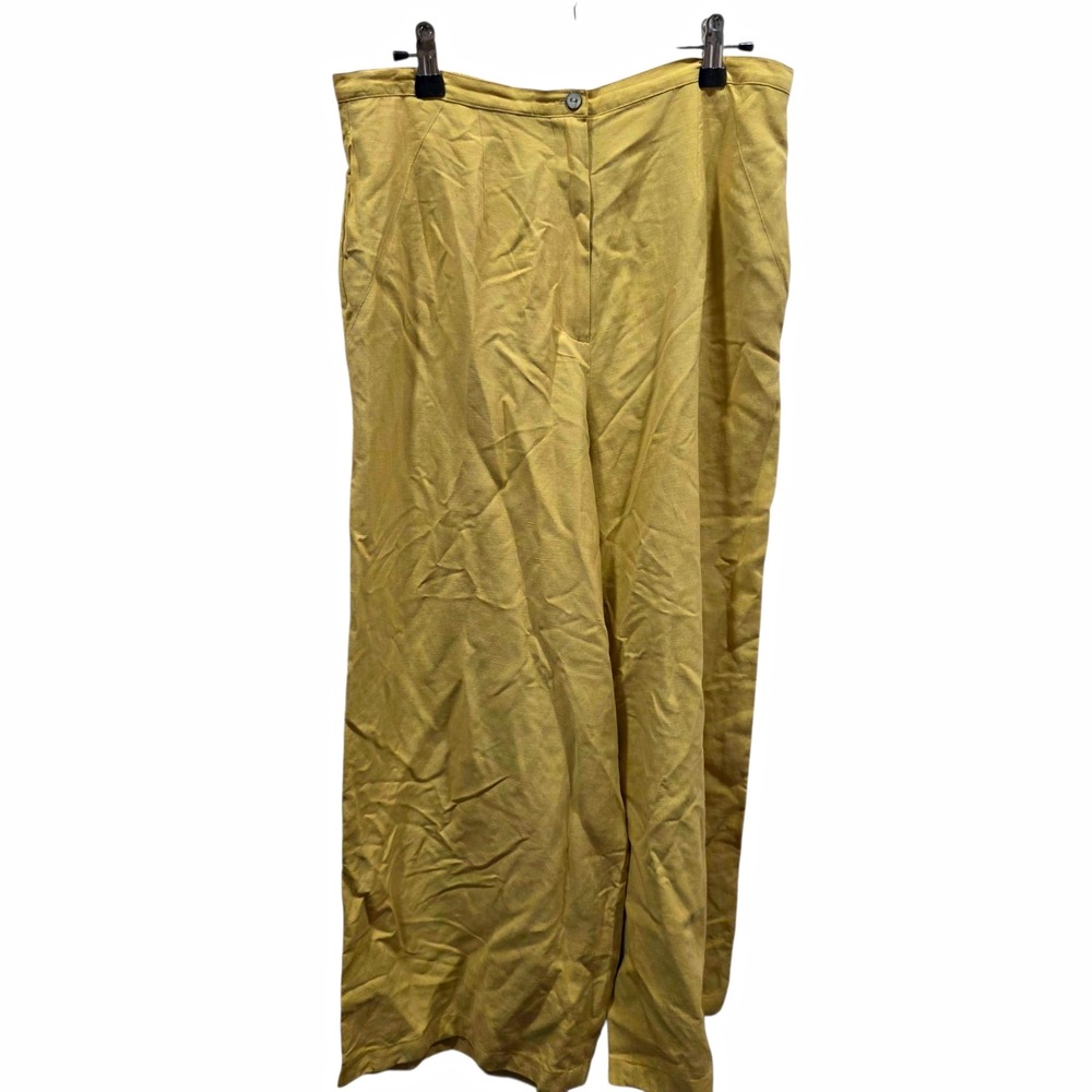 Harve Benard Size 10 Silk Linen Pants Tan High Rise Wide Leg Vintage Trouser 90s